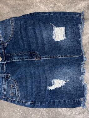 SHEIN Blue Distressed Denim Skirt
